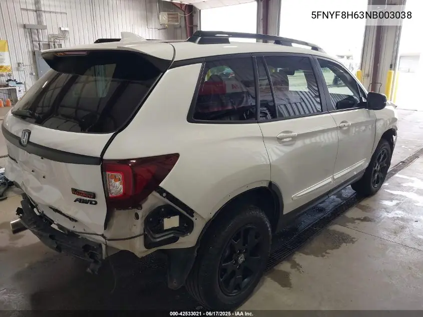 2022 Honda Passport Awd Trailsport VIN: 5FNYF8H63NB003038 Lot: 42533021