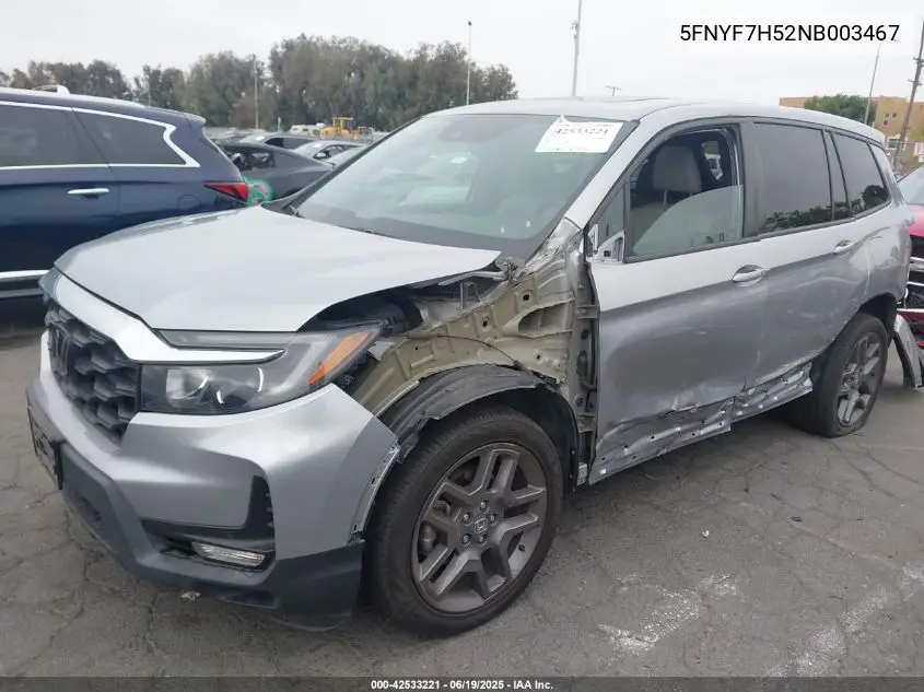 2022 Honda Passport 2Wd Ex-L VIN: 5FNYF7H52NB003467 Lot: 42533221