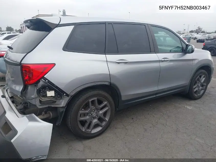 2022 Honda Passport 2Wd Ex-L VIN: 5FNYF7H52NB003467 Lot: 42533221