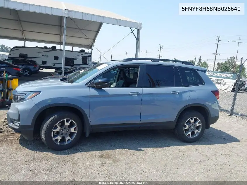 2022 Honda Passport Awd Trailsport VIN: 5FNYF8H68NB026640 Lot: 42746933