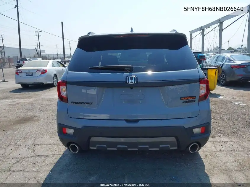 2022 Honda Passport Awd Trailsport VIN: 5FNYF8H68NB026640 Lot: 42746933