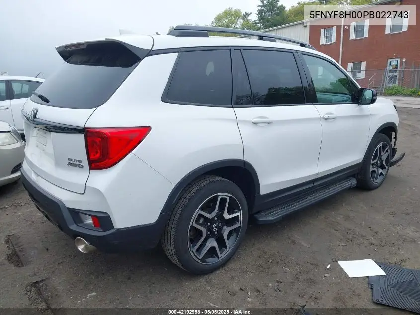 2023 Honda Passport Awd Elite VIN: 5FNYF8H00PB022743 Lot: 42192958
