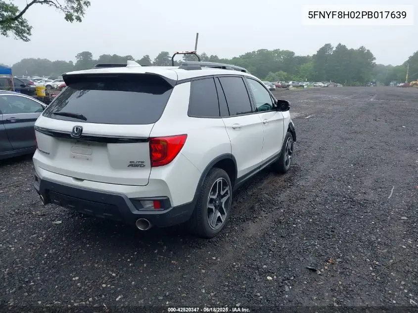 2023 Honda Passport Awd Elite VIN: 5FNYF8H02PB017639 Lot: 42520347