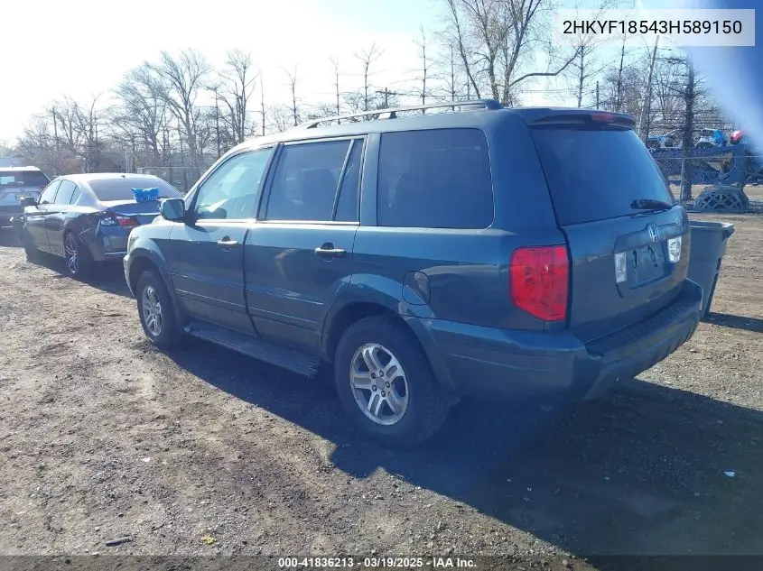 2003 Honda Pilot Ex-L VIN: 2HKYF18543H589150 Lot: 41836213