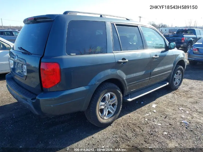 2003 Honda Pilot Ex-L VIN: 2HKYF18543H589150 Lot: 41836213