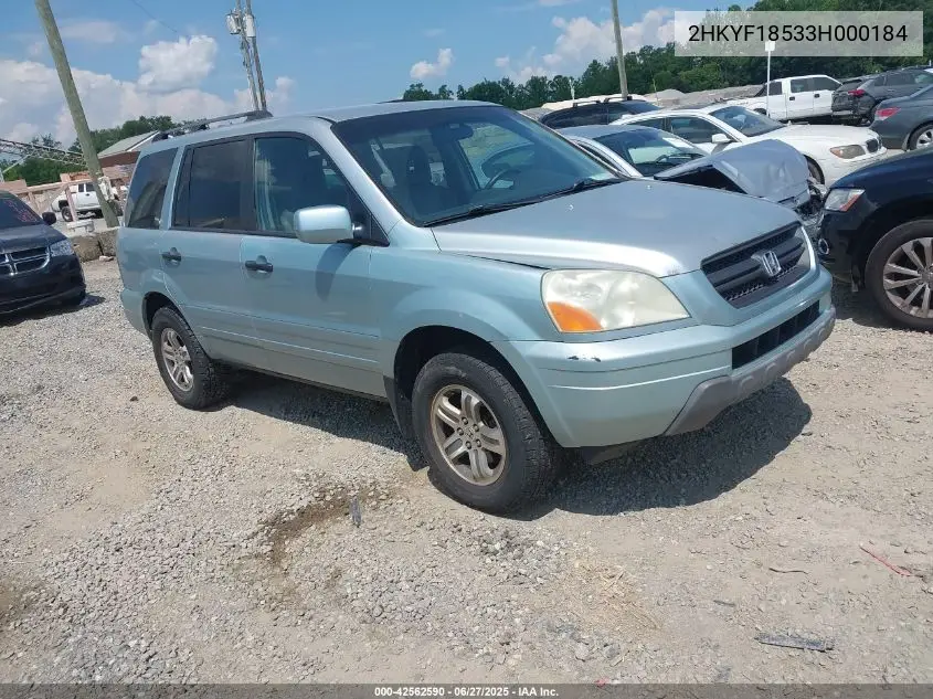 2003 Honda Pilot Ex-L VIN: 2HKYF18533H000184 Lot: 42562590