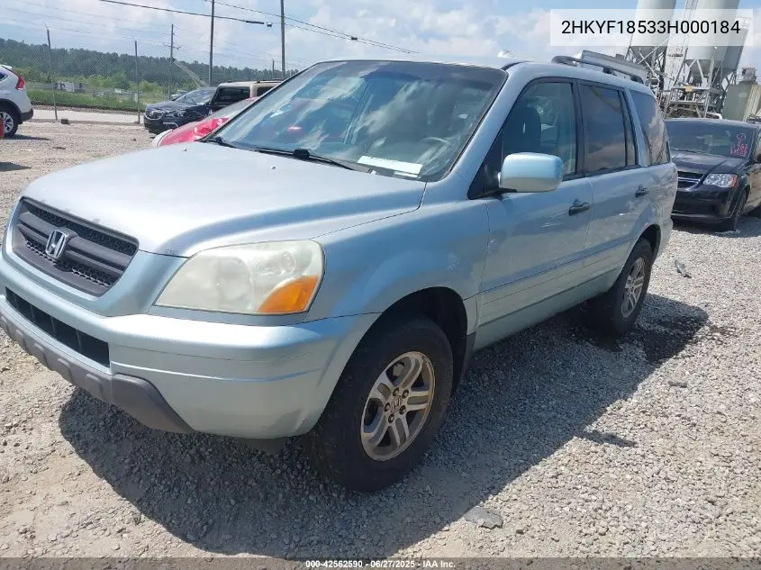 2003 Honda Pilot Ex-L VIN: 2HKYF18533H000184 Lot: 42562590