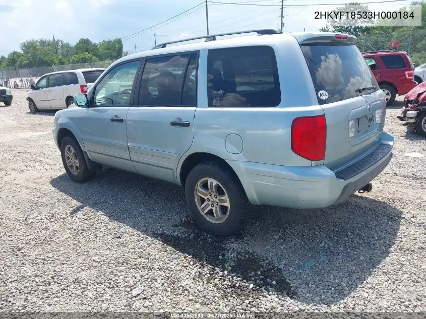 2003 Honda Pilot Ex-L VIN: 2HKYF18533H000184 Lot: 42562590