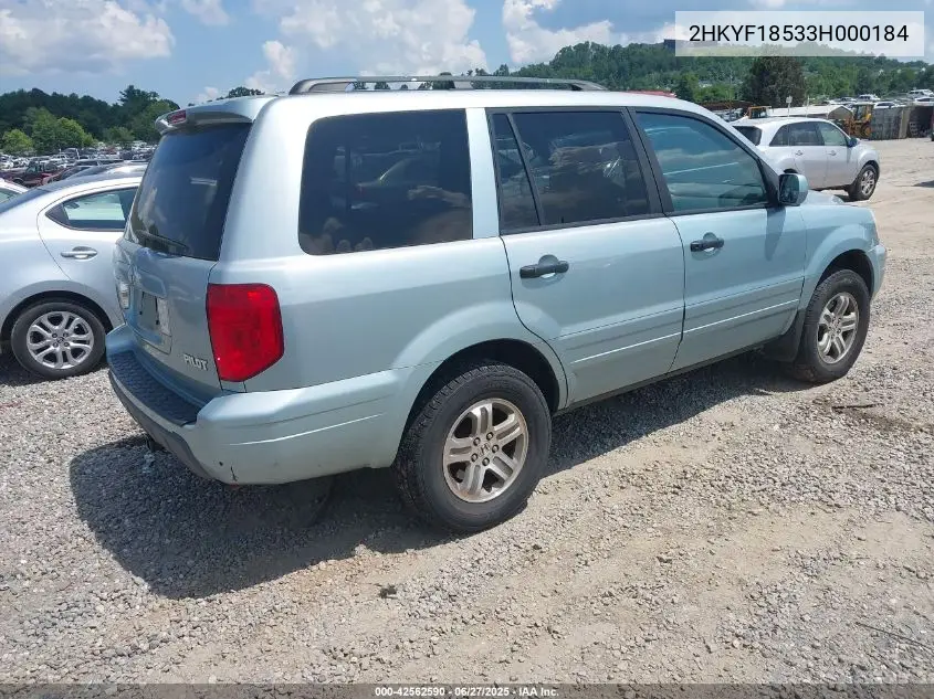 2003 Honda Pilot Ex-L VIN: 2HKYF18533H000184 Lot: 42562590
