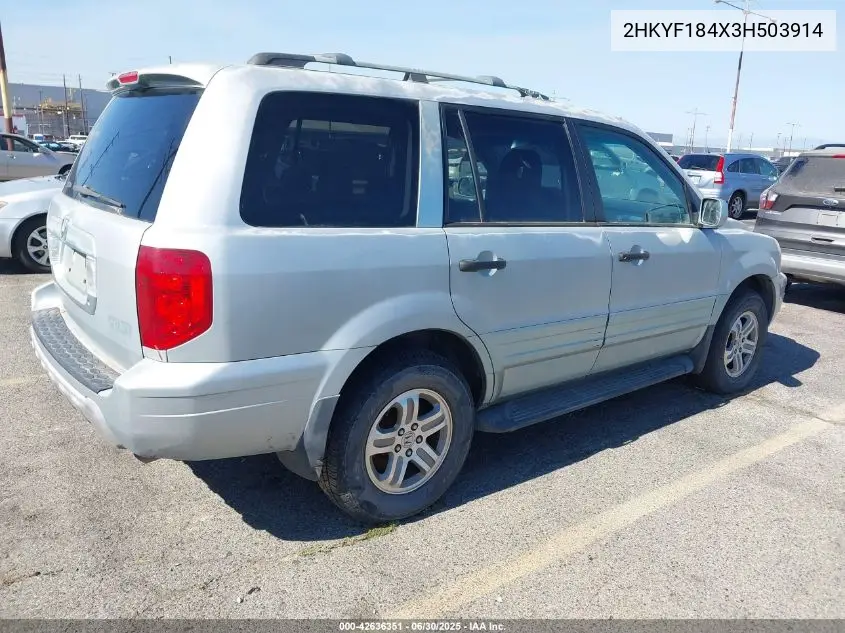 2003 Honda Pilot Ex VIN: 2HKYF184X3H503914 Lot: 42636351