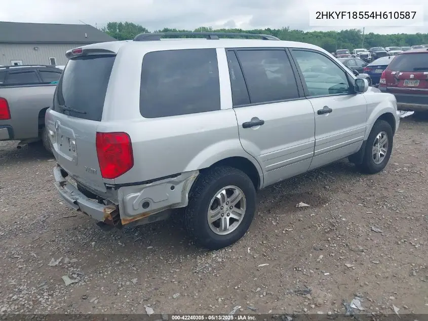 2004 Honda Pilot Ex-L VIN: 2HKYF18554H610587 Lot: 42240305