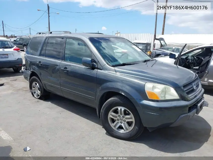 2004 Honda Pilot Ex-L VIN: 2HKYF186X4H600176 Lot: 42245984