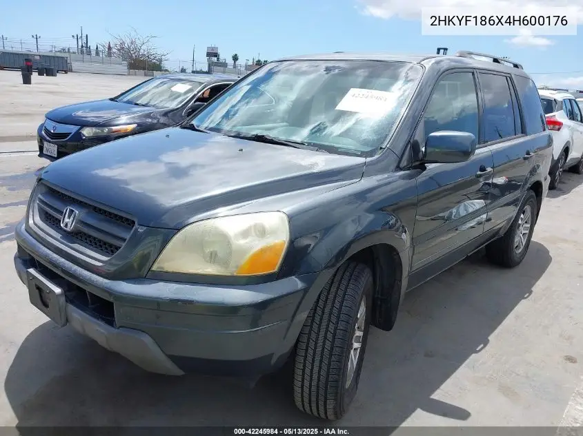 2004 Honda Pilot Ex-L VIN: 2HKYF186X4H600176 Lot: 42245984