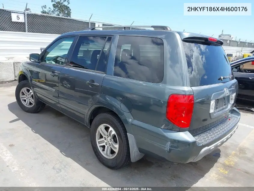 2004 Honda Pilot Ex-L VIN: 2HKYF186X4H600176 Lot: 42245984