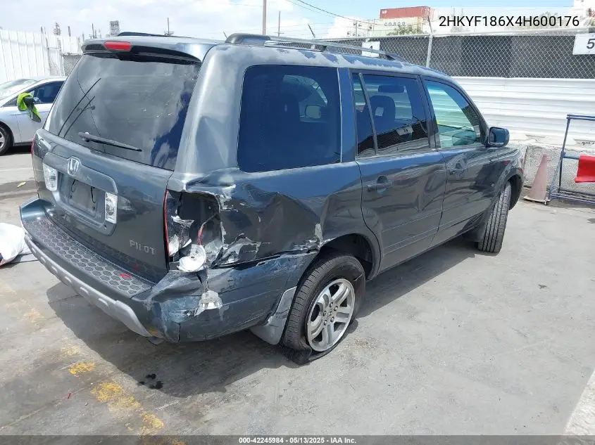 2004 Honda Pilot Ex-L VIN: 2HKYF186X4H600176 Lot: 42245984