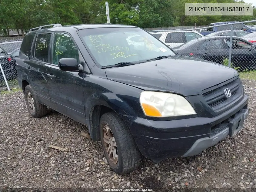 2004 Honda Pilot Ex-L VIN: 2HKYF18534H583017 Lot: 42618229