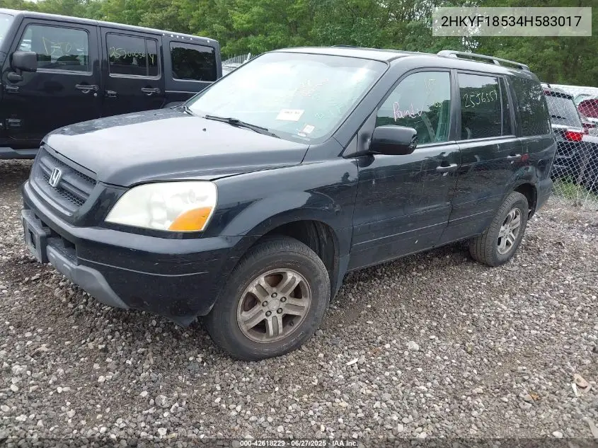 2004 Honda Pilot Ex-L VIN: 2HKYF18534H583017 Lot: 42618229