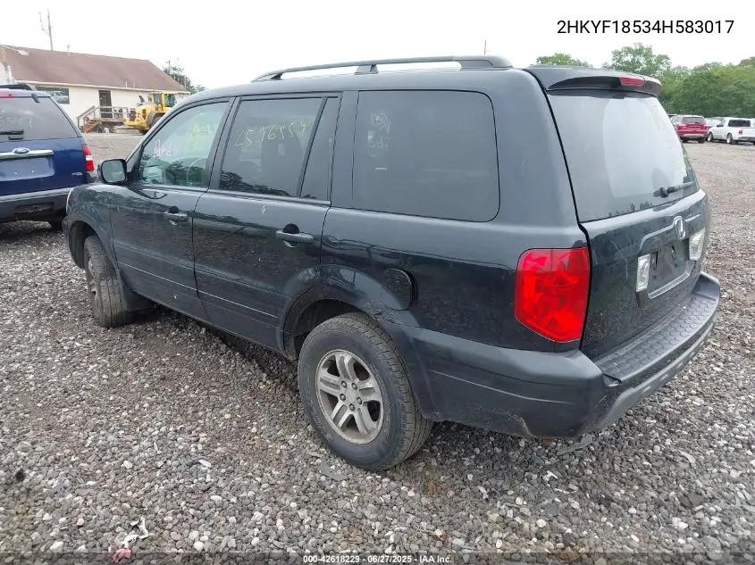 2004 Honda Pilot Ex-L VIN: 2HKYF18534H583017 Lot: 42618229