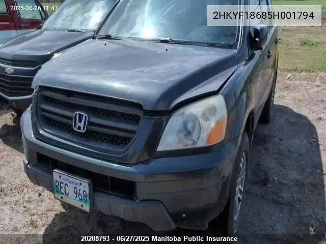 2005 Honda Pilot Lx VIN: 2HKYF18685H001794 Lot: 20208793