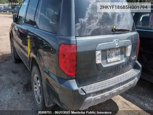 2005 Honda Pilot Lx VIN: 2HKYF18685H001794 Lot: 20208793