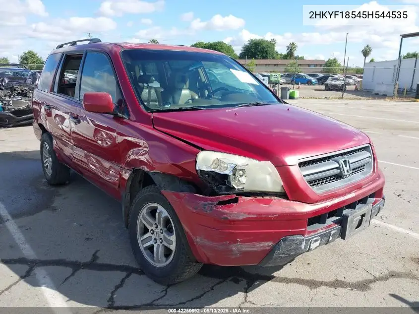 2005 Honda Pilot Ex-L VIN: 2HKYF18545H544535 Lot: 42250692