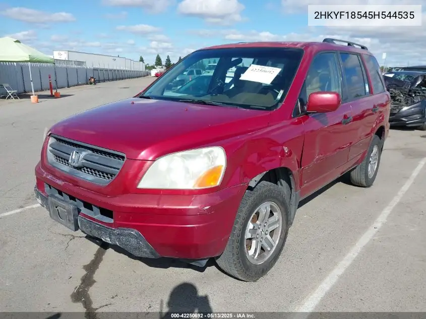 2005 Honda Pilot Ex-L VIN: 2HKYF18545H544535 Lot: 42250692