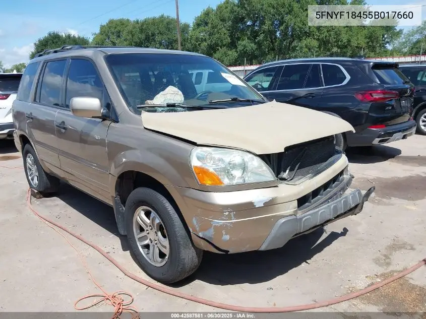 2005 Honda Pilot Ex VIN: 5FNYF18455B017660 Lot: 42587581