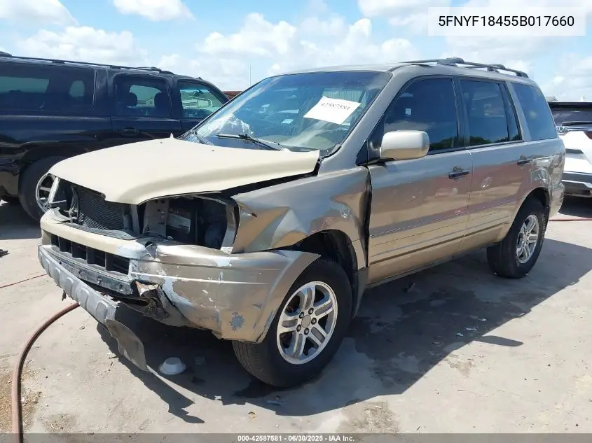 2005 Honda Pilot Ex VIN: 5FNYF18455B017660 Lot: 42587581