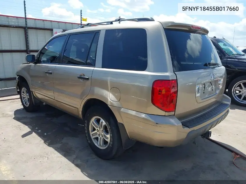 2005 Honda Pilot Ex VIN: 5FNYF18455B017660 Lot: 42587581