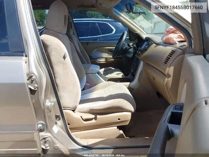 2005 Honda Pilot Ex VIN: 5FNYF18455B017660 Lot: 42587581