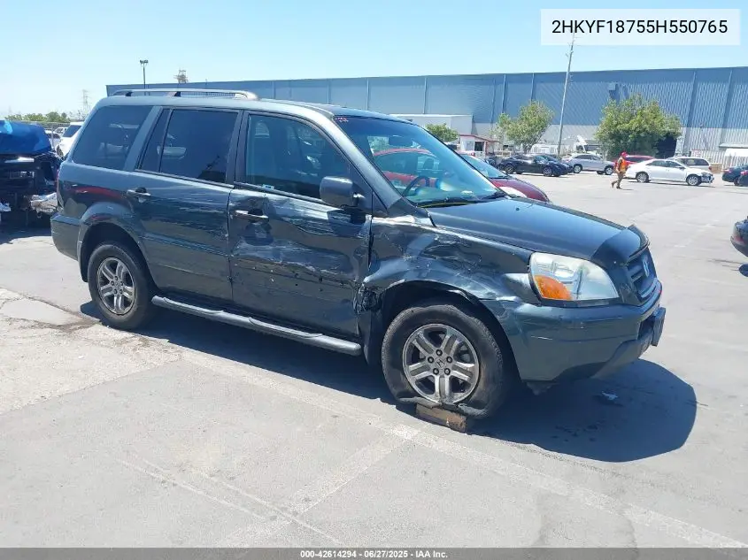 2005 Honda Pilot Ex-L VIN: 2HKYF18755H550765 Lot: 42614294