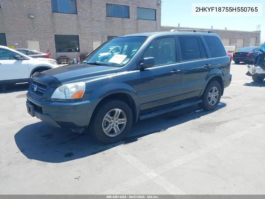 2005 Honda Pilot Ex-L VIN: 2HKYF18755H550765 Lot: 42614294