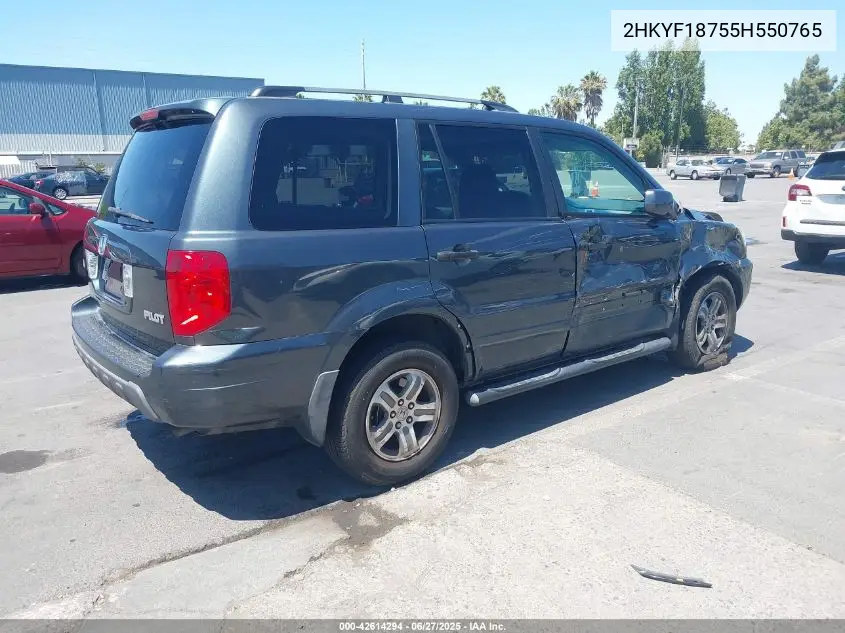 2005 Honda Pilot Ex-L VIN: 2HKYF18755H550765 Lot: 42614294