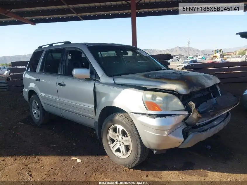 2005 Honda Pilot Ex-L VIN: 5FNYF185X5B045141 Lot: 42626670