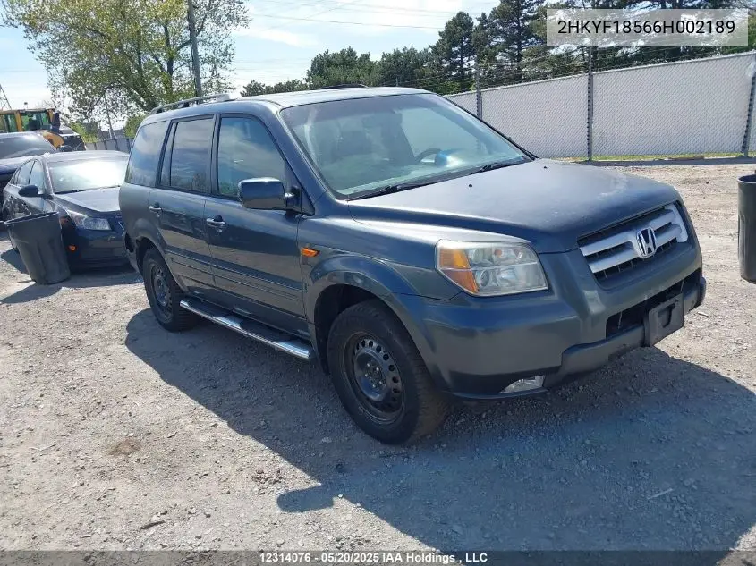 2006 Honda Pilot Ex-L VIN: 2HKYF18566H002189 Lot: 12314076