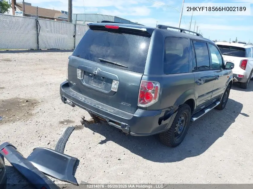 2006 Honda Pilot Ex-L VIN: 2HKYF18566H002189 Lot: 12314076