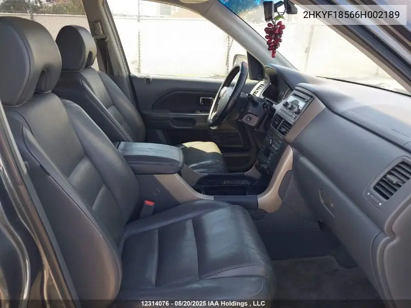 2006 Honda Pilot Ex-L VIN: 2HKYF18566H002189 Lot: 12314076