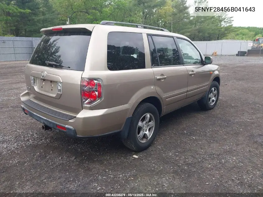 2006 Honda Pilot Ex VIN: 5FNYF28456B041643 Lot: 42238276