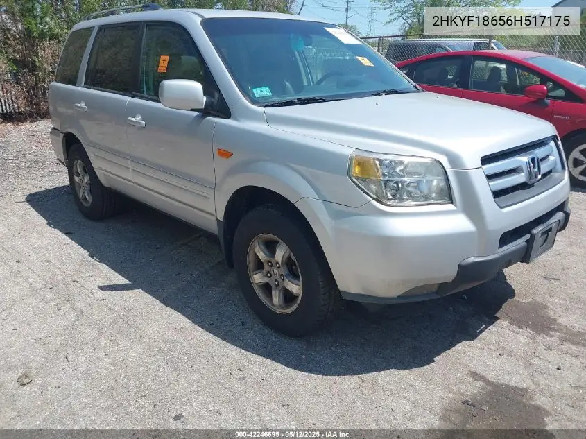 2006 Honda Pilot Ex-L VIN: 2HKYF18656H517175 Lot: 42246695
