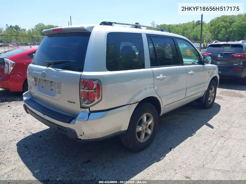 2006 Honda Pilot Ex-L VIN: 2HKYF18656H517175 Lot: 42246695