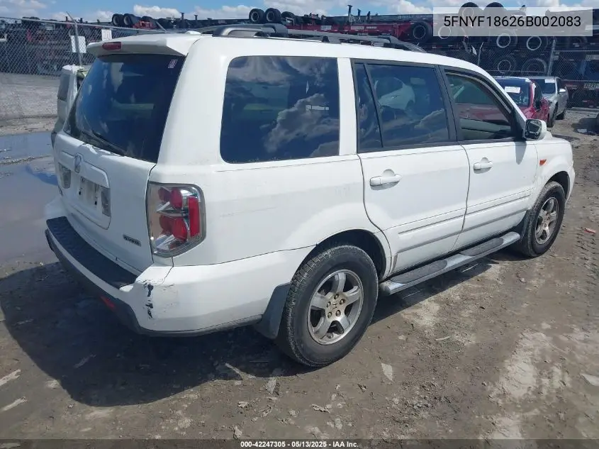 2006 Honda Pilot Ex-L VIN: 5FNYF18626B002083 Lot: 42247305