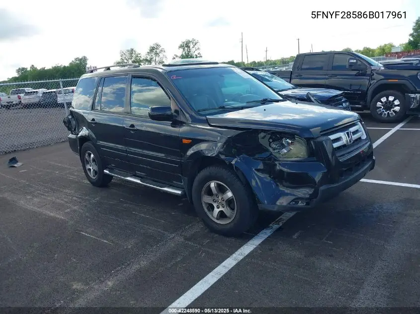 2006 Honda Pilot Ex-L VIN: 5FNYF28586B017961 Lot: 42248590