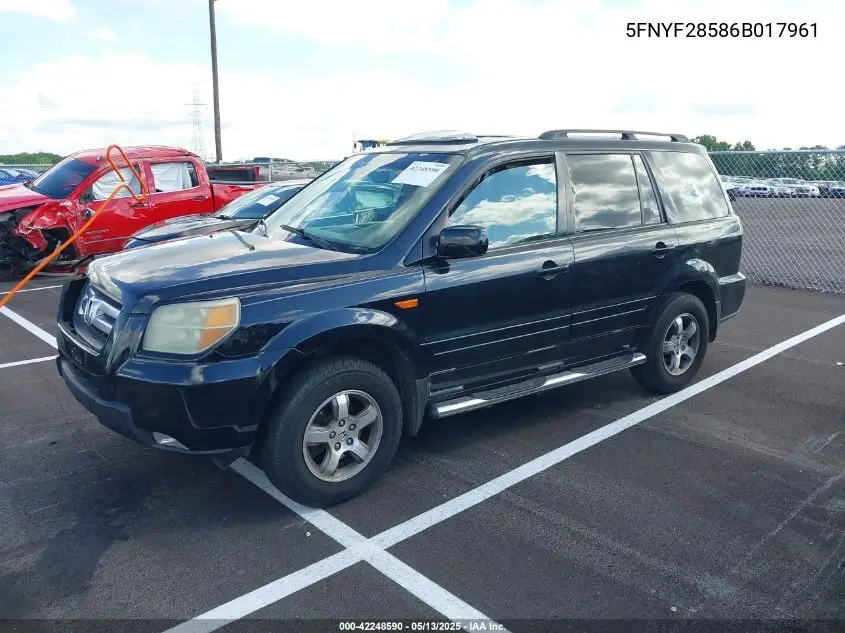 2006 Honda Pilot Ex-L VIN: 5FNYF28586B017961 Lot: 42248590