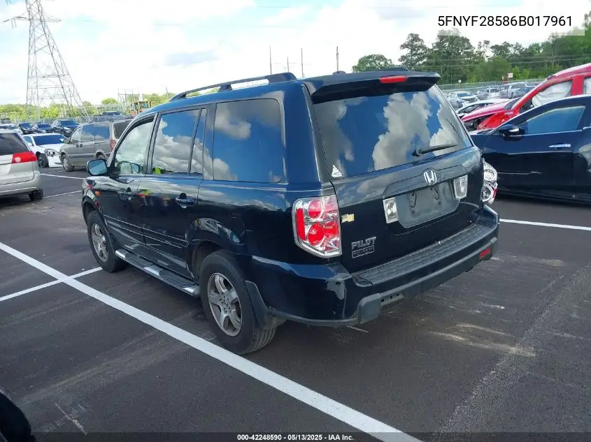 2006 Honda Pilot Ex-L VIN: 5FNYF28586B017961 Lot: 42248590