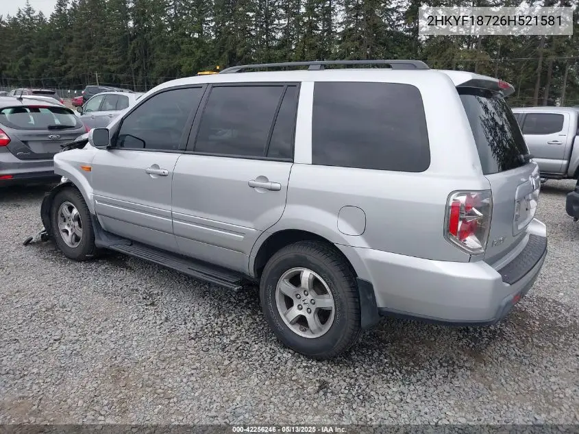 2006 Honda Pilot Ex-L VIN: 2HKYF18726H521581 Lot: 42256246