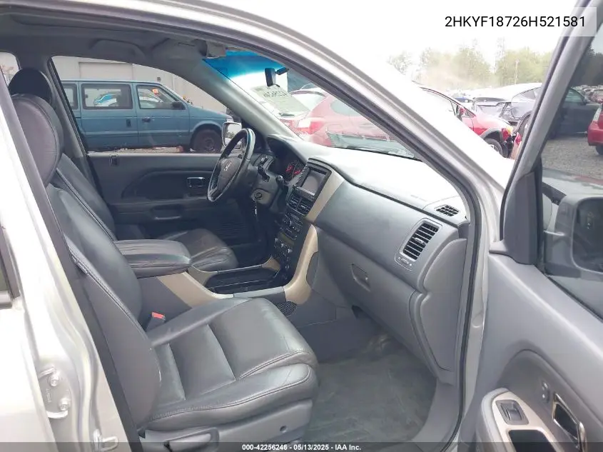 2006 Honda Pilot Ex-L VIN: 2HKYF18726H521581 Lot: 42256246