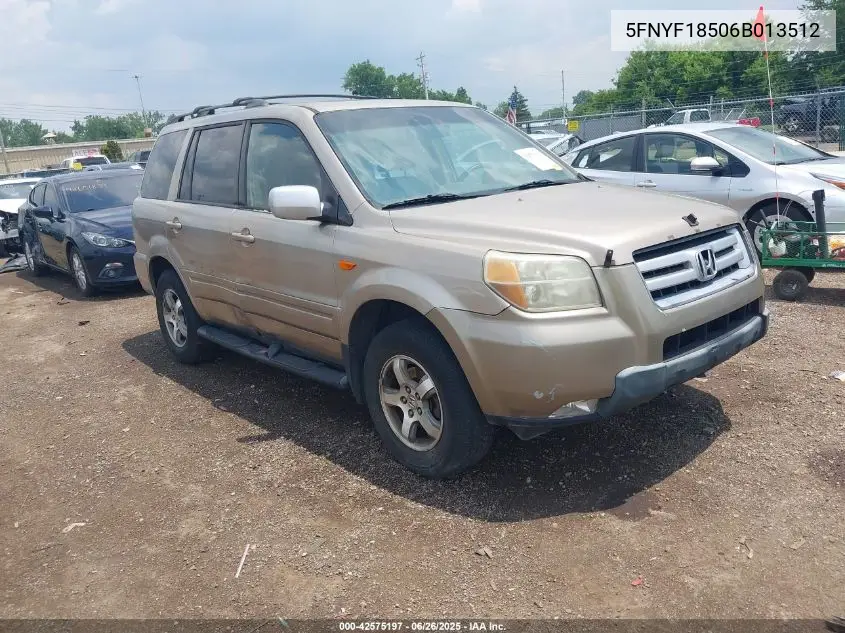 2006 Honda Pilot Ex-L VIN: 5FNYF18506B013512 Lot: 42575197