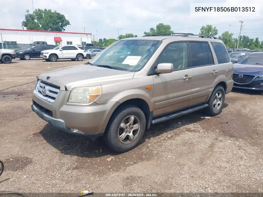 2006 Honda Pilot Ex-L VIN: 5FNYF18506B013512 Lot: 42575197