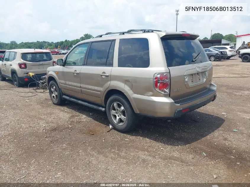 2006 Honda Pilot Ex-L VIN: 5FNYF18506B013512 Lot: 42575197