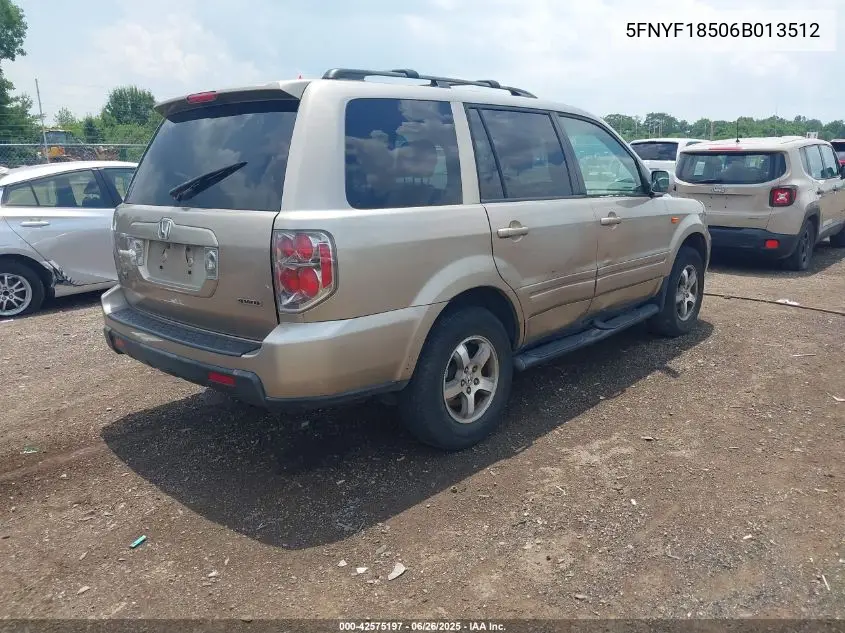 2006 Honda Pilot Ex-L VIN: 5FNYF18506B013512 Lot: 42575197